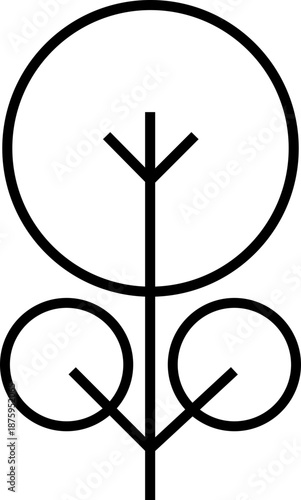 Simple minimalist tree outline icon. Abstract geometric plant with circular leaves vector line art illustration.