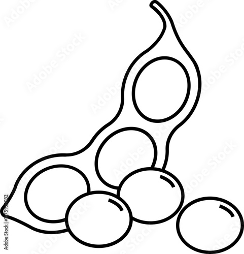 Soybean pod and beans outline icon. Edamame vegetable vector line art illustration.