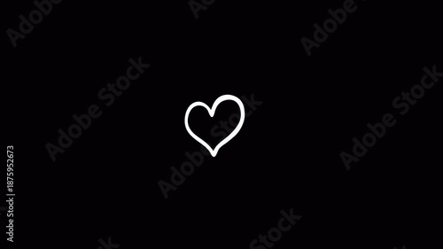 pop up love white line, heart animation 4k video in transparent background