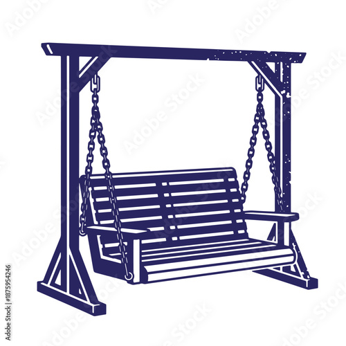 porch swing with chains and wooden slats hanging from a sturdy frame isolated