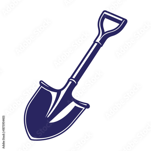 shovel with long handle and curved blade isolated on transparent background