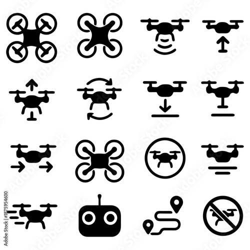 Drone Icons Collection: A curated set of drone icons showcasing various flight modes and functionalities. Explore the world of unmanned aerial vehicles with this comprehensive visual resource.