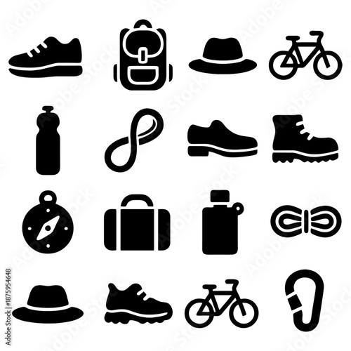 Adventure Essentials Icon Set: A collection of meticulously crafted icons embodies the spirit of adventure, inviting viewers to explore the vast expanse of the outdoors.