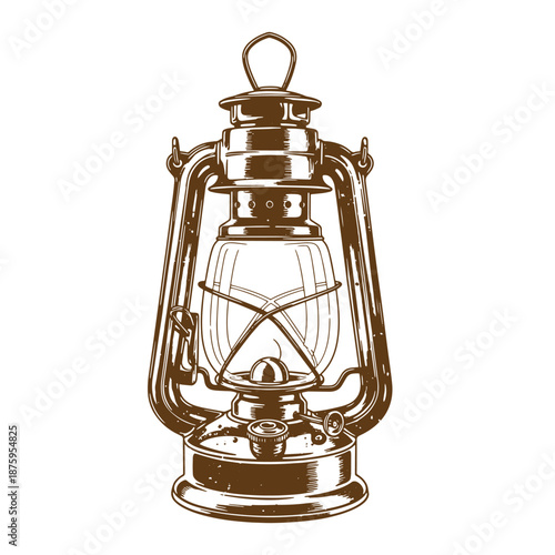 Drawing Vintage Vintage kerosene lantern with metal handle and glass chimney  old fashioned lighting device