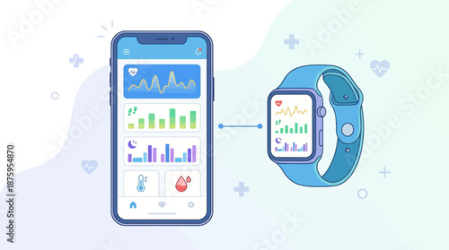 Smartphone and smartwatch syncing health data on screen