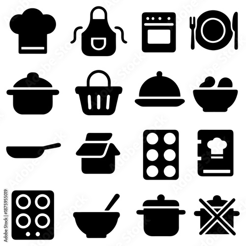 Culinary Collection: A stylish collection of kitchen equipment and utensils in a delightful monochrome palette, perfect for the avid home chef or the culinary enthusiast.