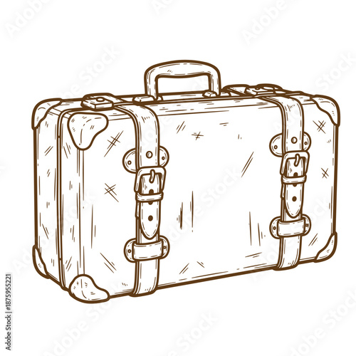 Drawing Vintage Vintage travel suitcase with leather straps and metal buckles for adventure and exploration