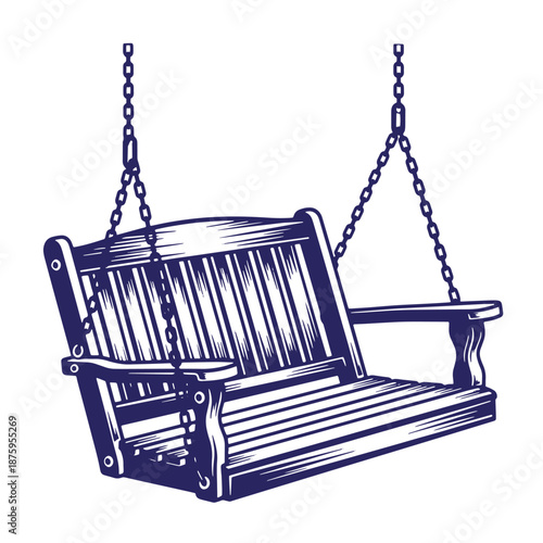 wooden swing hanging from chains on transparent background