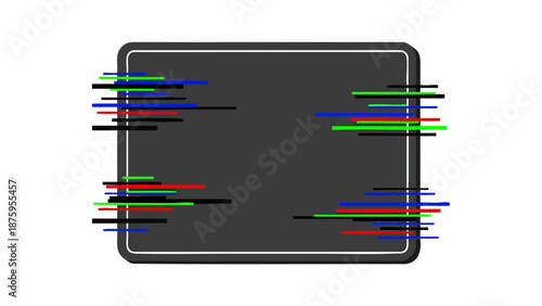 Digital Glitch Background with Black Screen and Colorful Lines in Red, Green, Blue for Technology and Media Themes