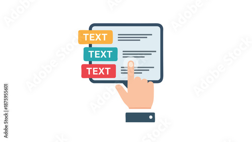 Illustration of a hand selecting text from a digital screen, emphasizing user interaction with information