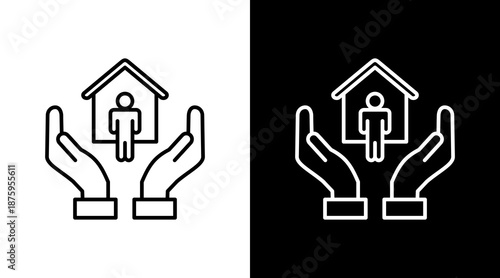 Senior Care Outline White Icon Set Design