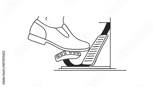 Illustration of a foot pressing down on a piano pedal, emphasizing musical performance and artistry in monochrome.