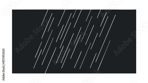 Minimalist black background featuring dynamic abstract white lines representing rain or motion.