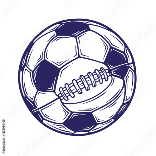 american football ball and soccer ball combined into one sports equipment for game or match