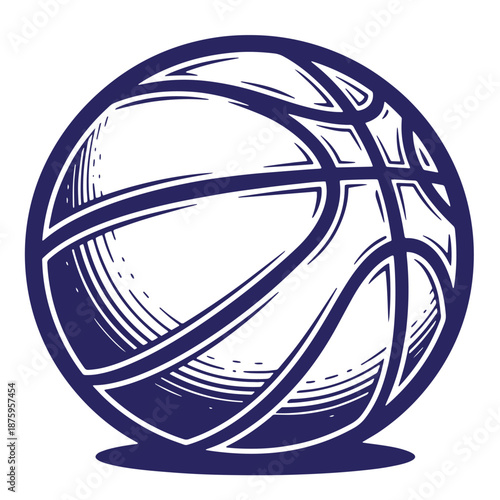 Basketball icon illustration with dark blue outline and white interior on transparent background