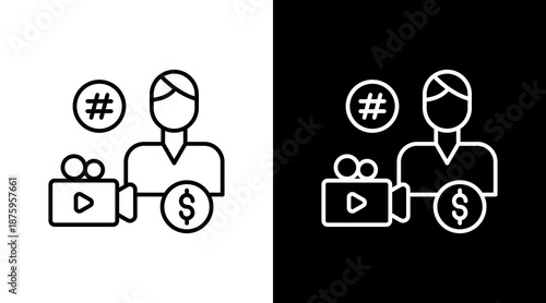 Content Creator Outline White Icon Set Design