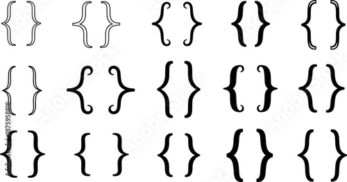 A close-up image of curly black braces arranged in neat rows making a pattern