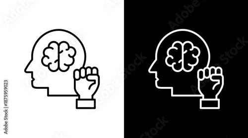 Mental Strength Outline White Icon Set Design