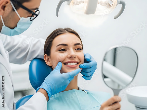 Dentist examining patient's teeth in dental clinic