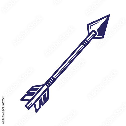 blue arrow with sharp spearhead and fletching isolated on transparent background