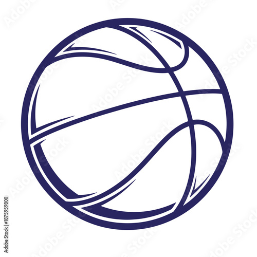 blue basketball icon with clean lines and curves isolated on transparent background