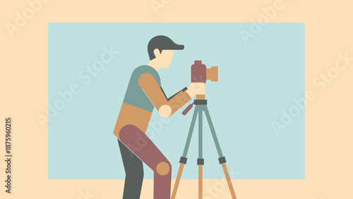 Photographer taking a picture with a camera on a tripod.