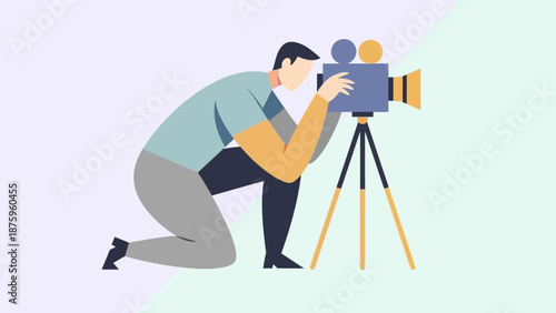 Photographer taking a picture with a professional camera on a tripod.