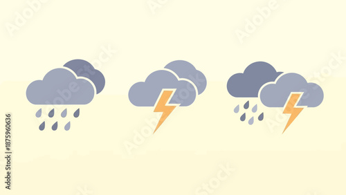 Weather forecast icons showing rain and thunderstorm progression.