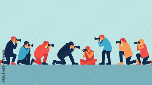 Group of photographers taking pictures in a line.