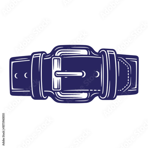 blue leather belt with metal buckle isolated on transparent background