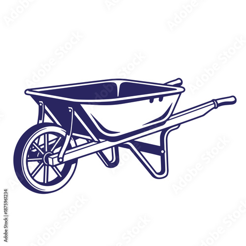 blue wheelbarrow garden tool equipment for gardening and construction isolated on transparent background