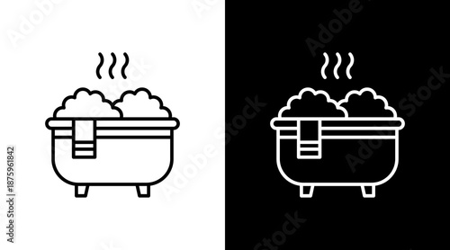 Hot Bath Relaxation Outline White Icon Set Design
