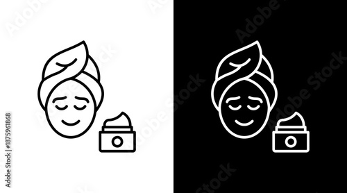 Skincare Routine Outline White Icon Set Design