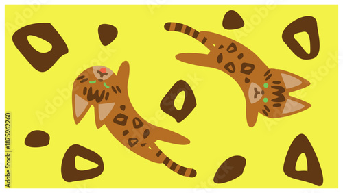 ヒョウ柄の猫がくるくる回るかわいいキャラクターイラスト