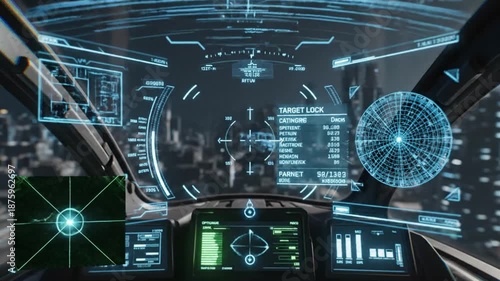 Futuristic Cockpit View: Urban Landscape