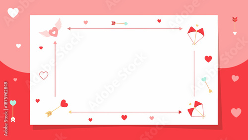 Valentine's Day Decorative Border with Hearts, Arrows, and Bows