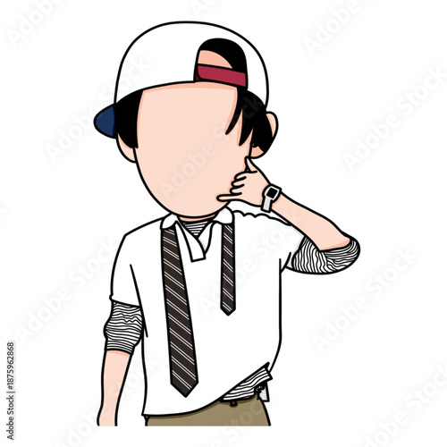 Chibi art illustration Korean kpop idol. A male kpop idol relaxing while posing after a concert.