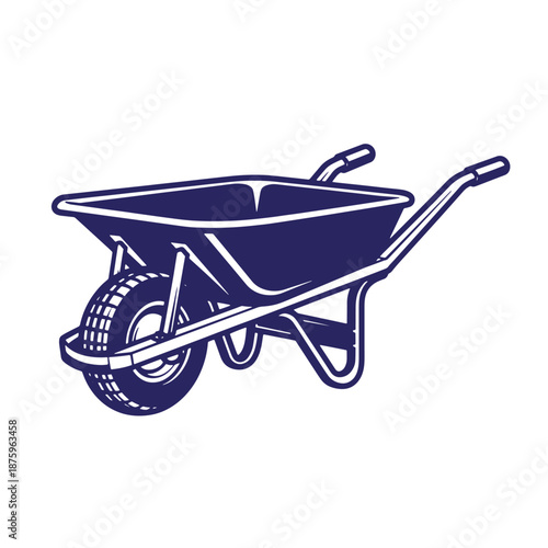 single wheelbarrow with handles and metal frame isolated on transparent background