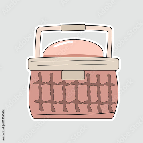 Picnic basket sticker. A vector illustration of a wicker picnic basket, perfect for summer, outdoor, food, and vacation-themed designs