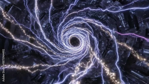 Abstract Lightning Swirl: Dark Core & Electric Energy