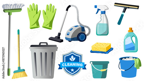 House Cleaning Tools in Flat Style for Home Maintenance Set