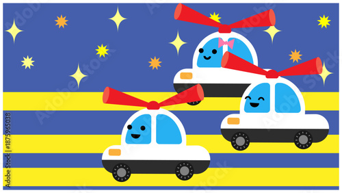 かわいいパトカーが出動する子ども向けキャラクターイラスト
