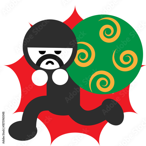 大きな風呂敷を持って逃げる泥棒のかわいいイラスト