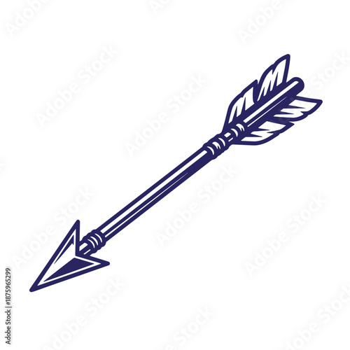 A simple illustration of an arrow with a sharp point and feathers at the end isolated on transparent background