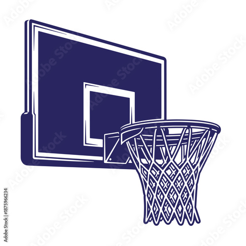 basketball hoop with net and backboard illustration on transparent background for sports designs