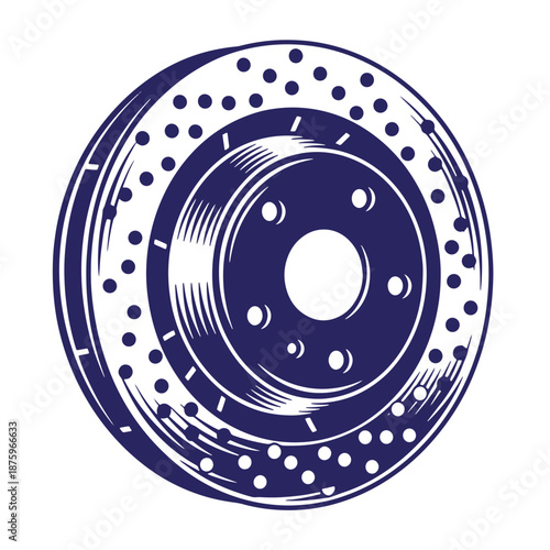 blue brake disc rotor with drilled holes for high performance vehicle braking system