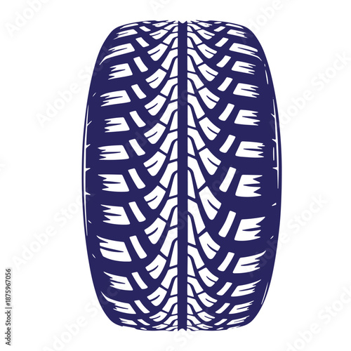 blue car tyre with white tread pattern isolated on transparent background for automotive and transportation designs