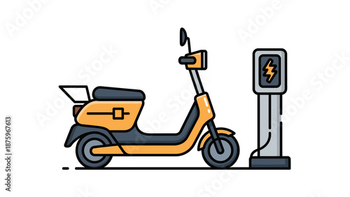 Electric scooter charging at a public charging station illustration