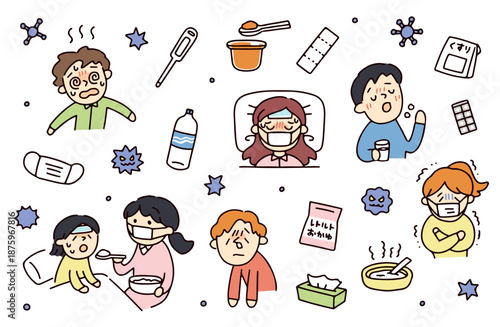 体調不良な人たちのイラストセット