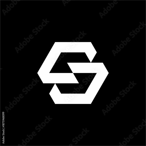 Sharp, angular blocks create a bold, horizontal "S" with distinct gaps, emphasizing structural stability and power.